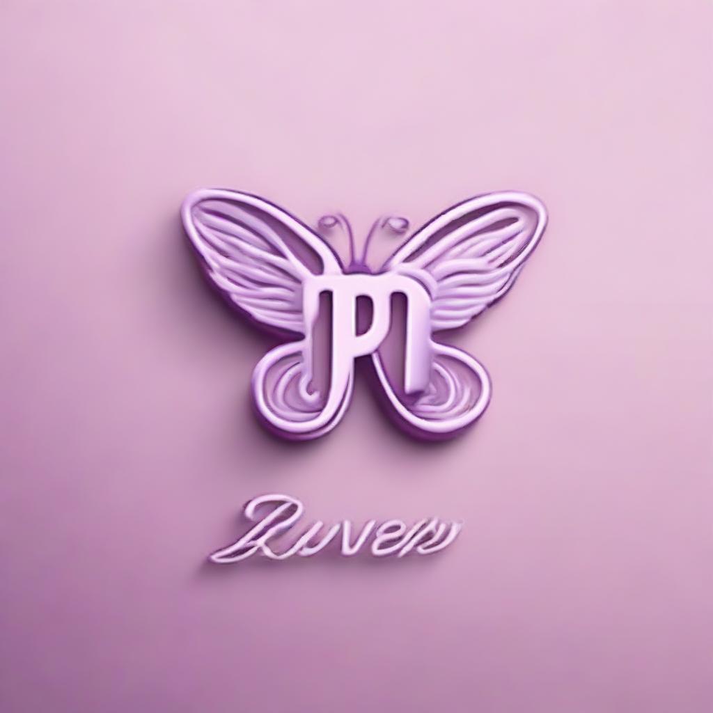 Design a logo that consists of a lilac-colored linear butterfly fused to a letter 'P' in calligraphy font.