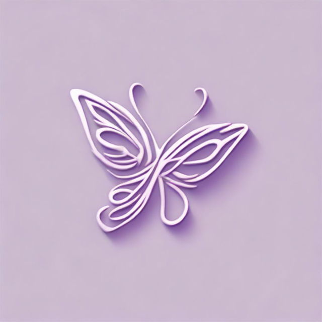 Create a logo featuring a lilac linear butterfly, positioned sideways, elegantly resting on a letter 'P' designed in calligraphy font.