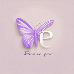 Create a logo featuring a lilac linear butterfly, positioned sideways, elegantly resting on a letter 'P' designed in calligraphy font.