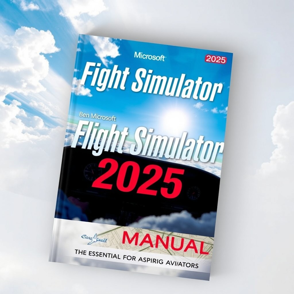 An eye-catching cover design for the 'Microsoft Flight Simulator 2025 Manual' by Ben Taylor, subtitled 'The Essential Companion for Aspiring Aviators'