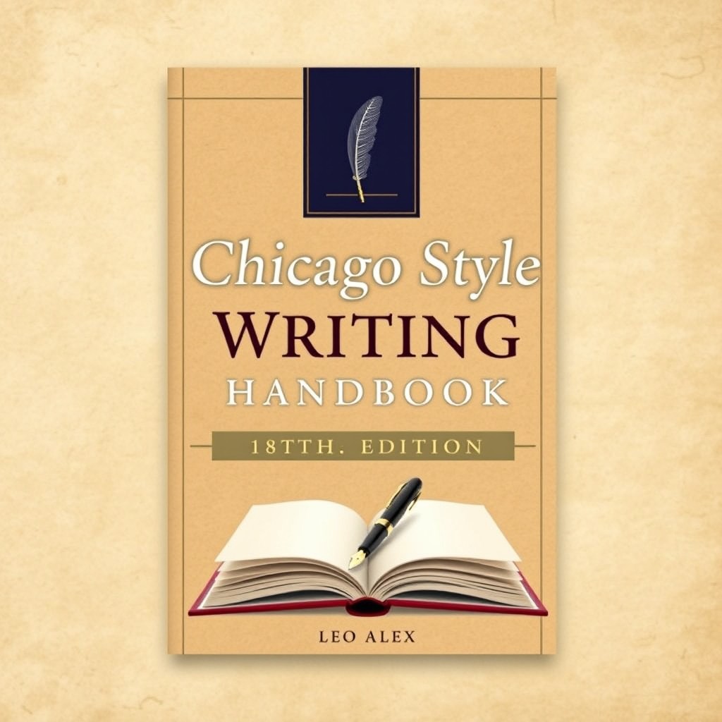 An elegant and professional cover design for the book 'Chicago Style Writing Handbook (18th Edition) by Leo Alex'