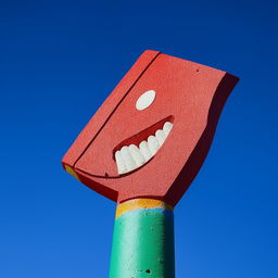 A detailed close-up of a cheerful, vibrant goal post in the shape of a smile.