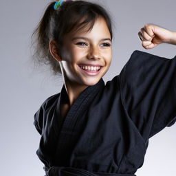 A young ninja girl exhibiting a stunning smile full of confidence and strength.