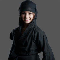 A young ninja girl exhibiting a stunning smile full of confidence and strength.