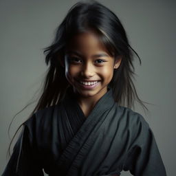 A young ninja girl exhibiting a stunning smile full of confidence and strength.