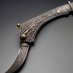 An intricately designed ancient knife, possessing a sense of wondering mystery imbued in its craftsmanship.