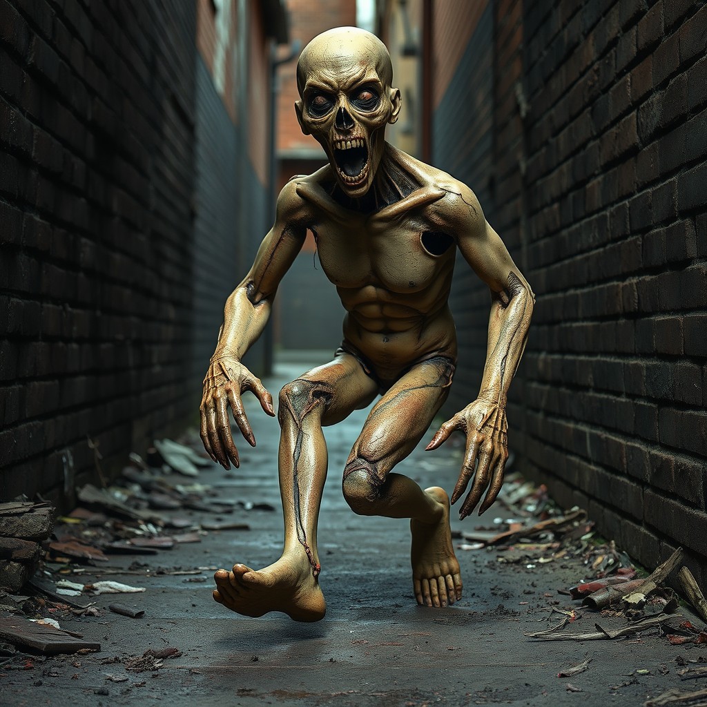 A rotting, mulchy mannequin twisted into the shape of a wheel, its mangled limbs contorted grotesquely