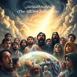 An artistic representation inspired by Surah Al-Zalzalah (The Earthquake) from the Quran, illustrating a dramatic scene of the earth shaking and people emerging with expressions of shock and awe