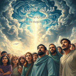 An artistic representation inspired by Surah Al-Zalzalah (The Earthquake) from the Quran, illustrating a dramatic scene of the earth shaking and people emerging with expressions of shock and awe