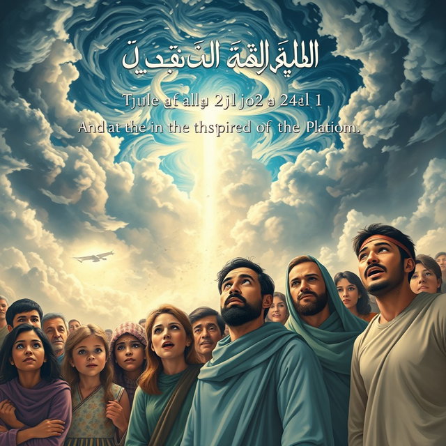An artistic representation inspired by Surah Al-Zalzalah (The Earthquake) from the Quran, illustrating a dramatic scene of the earth shaking and people emerging with expressions of shock and awe