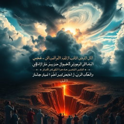 A beautiful and artistic representation of Surah Al-Zalzalah (The Earthquake) from the Quran, showcasing a dramatic landscape with a powerful earthquake scene