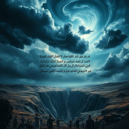 A beautiful and artistic representation of Surah Al-Zalzalah (The Earthquake) from the Quran, showcasing a dramatic landscape with a powerful earthquake scene