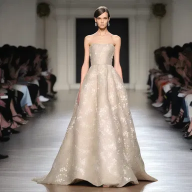 The designer showcased a collection of dresses with unique shield-shaped necklines.