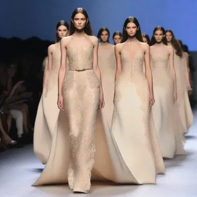 The designer showcased a collection of dresses with unique shield-shaped necklines.