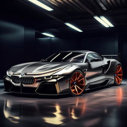 An evocative 8K resolution, 1080HP picture quality concept of a luxurious BMW supercar, designed by Mansory. An image that captures the interplay of luxury and power, hallmarks of the Mansory design.