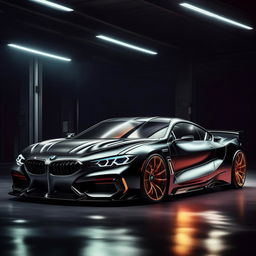 An evocative 8K resolution, 1080HP picture quality concept of a luxurious BMW supercar, designed by Mansory. An image that captures the interplay of luxury and power, hallmarks of the Mansory design.