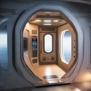 The spaceship's door opened automatically as the crew member stepped onto the illuminated sill.