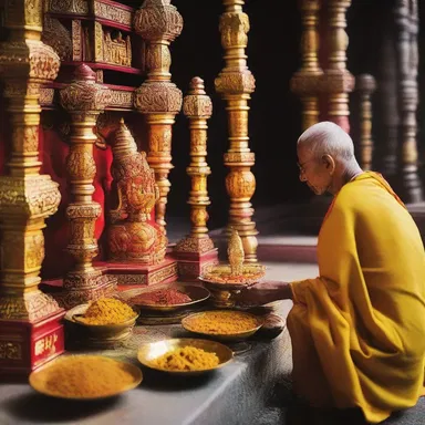 In certain religious ceremonies, devotees place offerings upon a sacred sill to honor their deities.