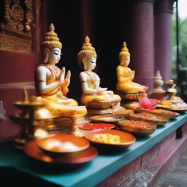 In certain religious ceremonies, devotees place offerings upon a sacred sill to honor their deities.