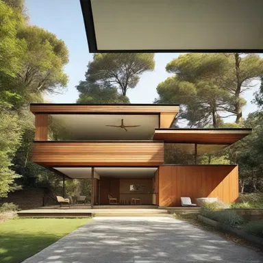 The modern house takes after the architectural style of the mid-century design movement.