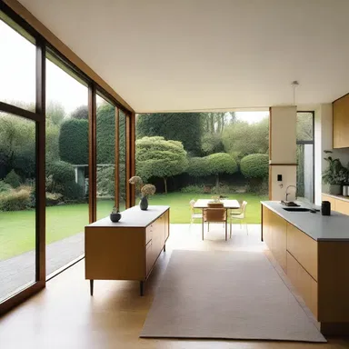 The modern house takes after the architectural style of the mid-century design movement.