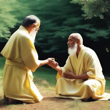 The devoted disciple tries to take after the peaceful and forgiving nature of their spiritual leader.