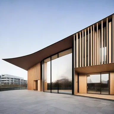 The new building takes after the modernist style of architecture, with its clean lines and minimalist design.