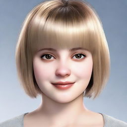 Render a realistic image of a girl with short, lightly dyed hair on a date. She has clear brown eyes, a small fringe, and is slightly overweight.