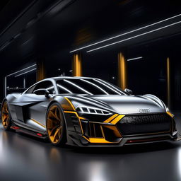 A striking 8K resolution, 1080HP picture quality visualization of a luxurious Audi supercar designed by Mansory. The image articulates an embodiment of opulence and high-performance that characterizes Mansory's work.