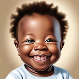 Realistic portrait of a joyous black baby boy with a radiant smile