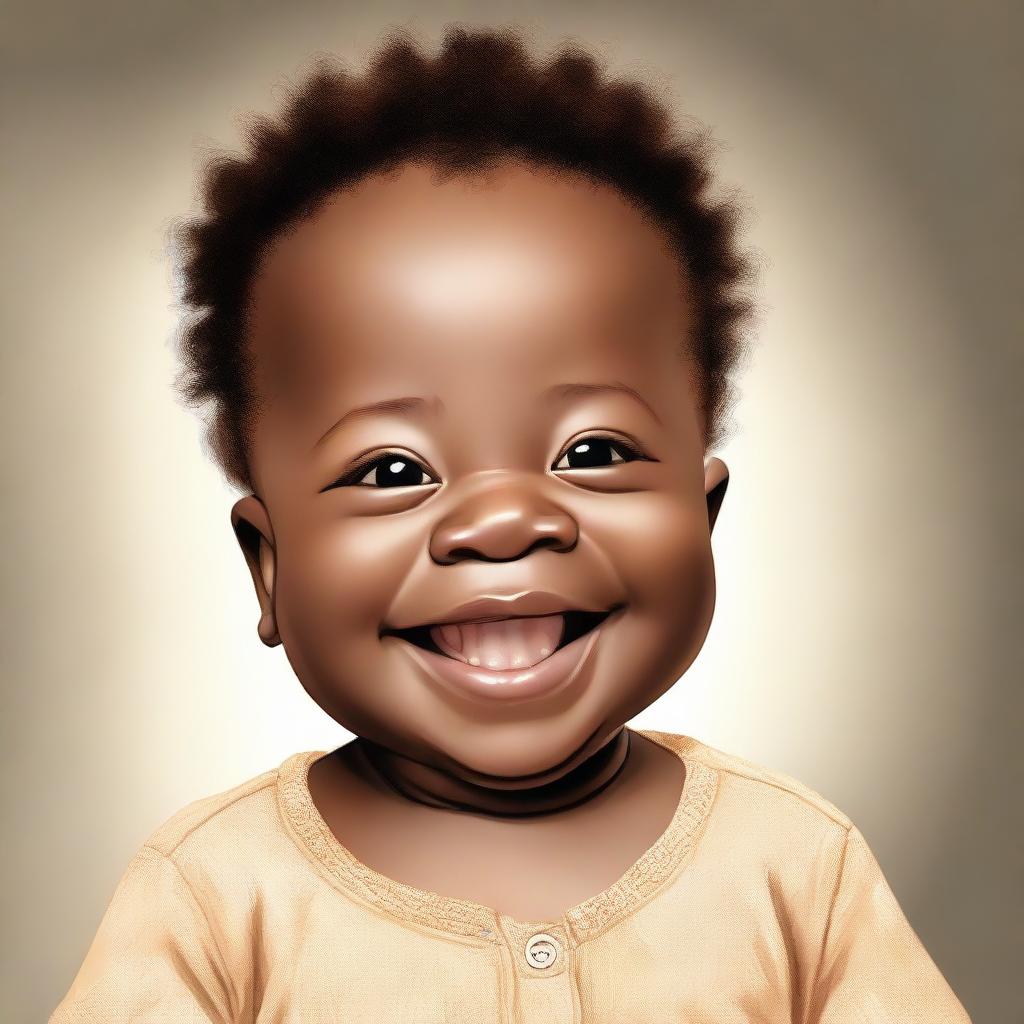 Realistic portrait of a joyous black baby boy with a radiant smile