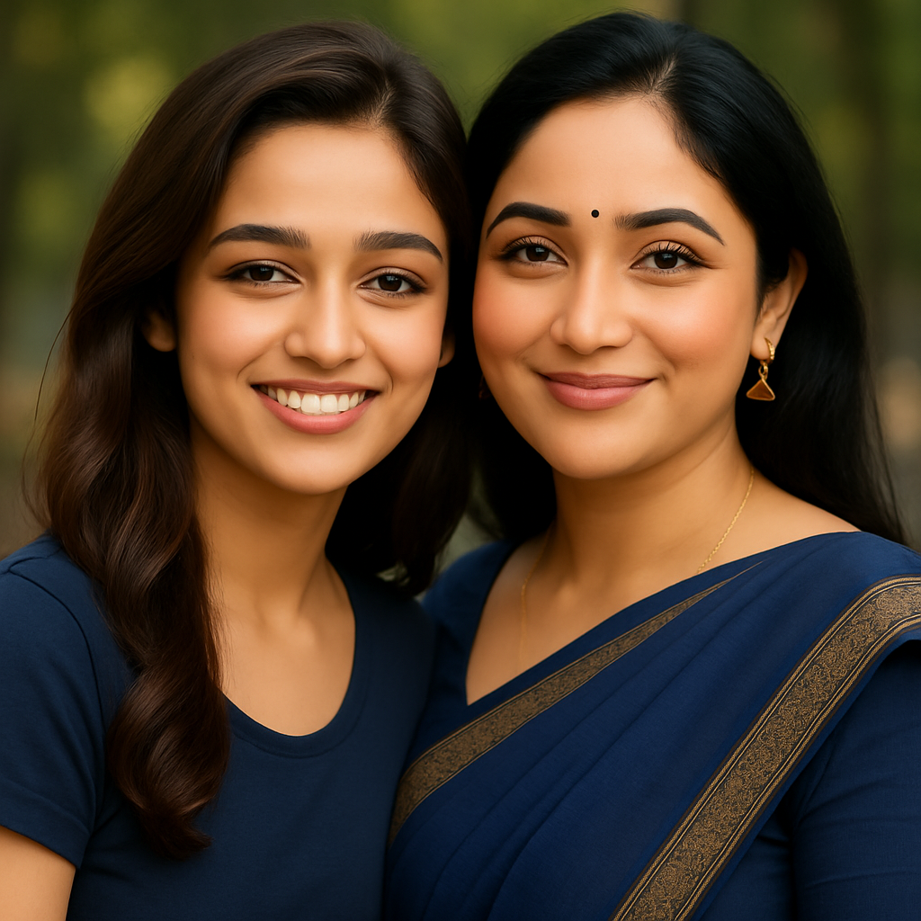 Let's use this for Anita. Isha is the attached generated image. Anita is the one in saree. Can you generate a picture of them together