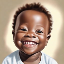 Realistic portrait of a joyous black baby boy with a radiant smile