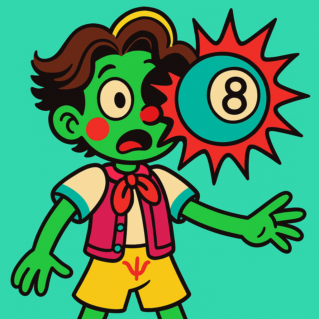 Matthias being hit in the face with an 8ball. The character is the first depicted and the colors are from the others