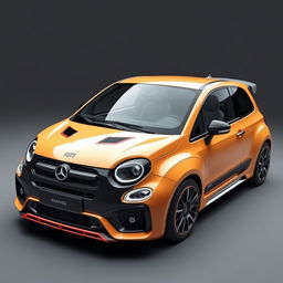 A stunning fusion vehicle that combines elements of a Fiat Uno and a luxurious AMG coupe, creating the ultimate luxury coupe