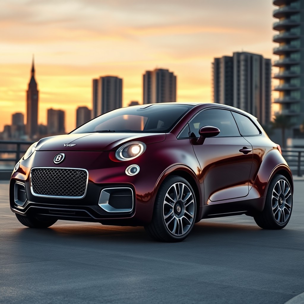 A futuristic luxury hatchback that combines the compact design of a Fiat Uno with the opulence of a Bentley