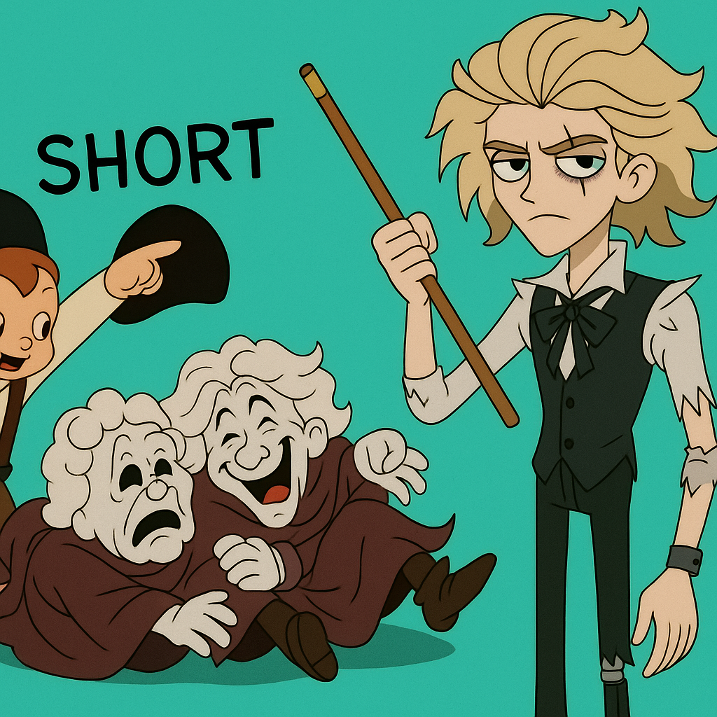 Marcus, the guy with the pool cue, is called short by the will brothers (the three headed guy) and then he hits them with his pool cue and they topple over. Afterwards, he looks into the camera like jim from the office. The image is colored like the latter ones.