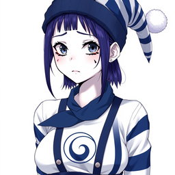 An anime mime woman with completely white skin, embodying a unique artistic expression