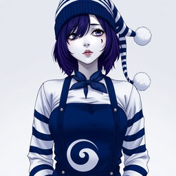 An anime mime woman with completely white skin, embodying a unique artistic expression