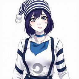 An anime mime woman with completely white skin, embodying a unique artistic expression