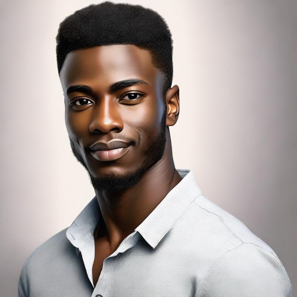 Realistic portrait of a handsome young black man exuding confidence