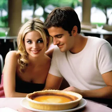 In the romantic comedy film, the main characters shared a delicious creme brulee dessert on their first date.