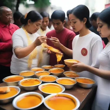 During the religious festival, the devotees prepared creme brulee as an offering to their deity, symbolizing sweetness and devotion.