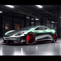 A breathtaking 8K resolution, 1080HP picture quality representation of a Tesla supercar, reimagined by Mansory. The design captures the fusion of elite luxury, sustainable innovation, and high-speed performance.