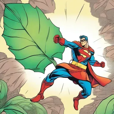 The superhero comic depicted the protagonist using their powers to manipulate a giant leaf blade as a weapon.