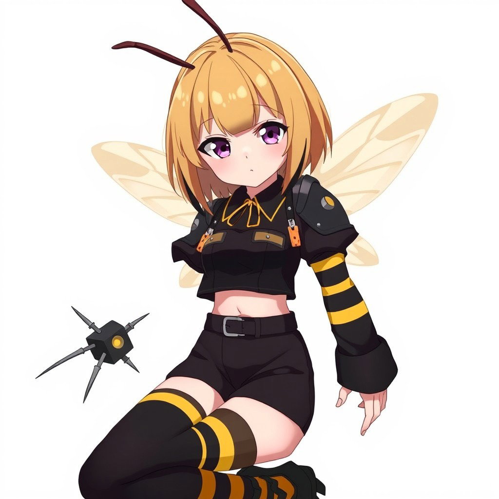An anime girl with honey blonde hair that falls just over her shoulders, featuring dark brown tips that add depth to her hairstyle