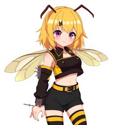 An anime girl with honey blonde hair that falls just over her shoulders, featuring dark brown tips that add depth to her hairstyle