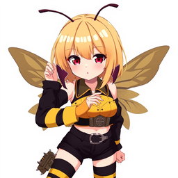 An anime girl with honey blonde hair that falls just over her shoulders, featuring dark brown tips that add depth to her hairstyle