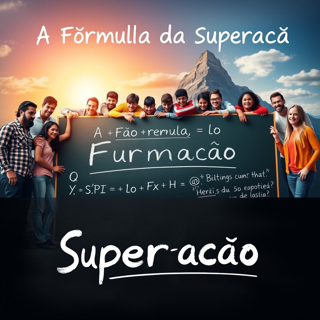 A visually striking and inspiring depiction of the theme "A Fórmula da Superação" (The Formula of Overcoming) set in a dynamic, motivational environment