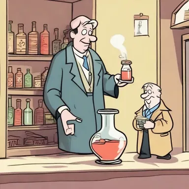 The cartoon depicted a con man selling fake miracle potions to unsuspecting characters in the storyline.